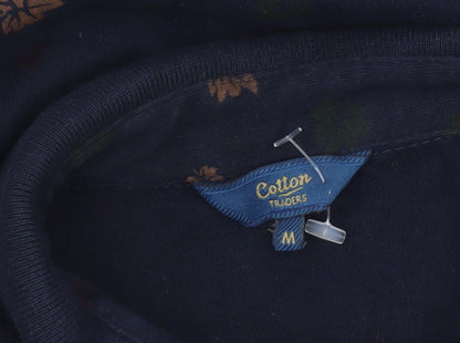 Cotton Traders Men’s Blue Floral Polo Shirt Size M Short Sleeve