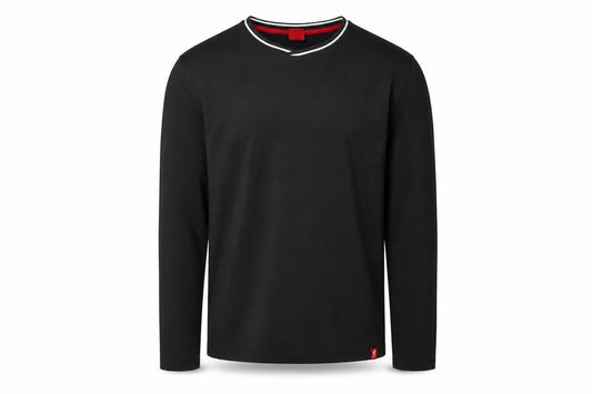 Front view of LFC Men’s Black Long Sleeve Cotton Crew Neck Casual Top M