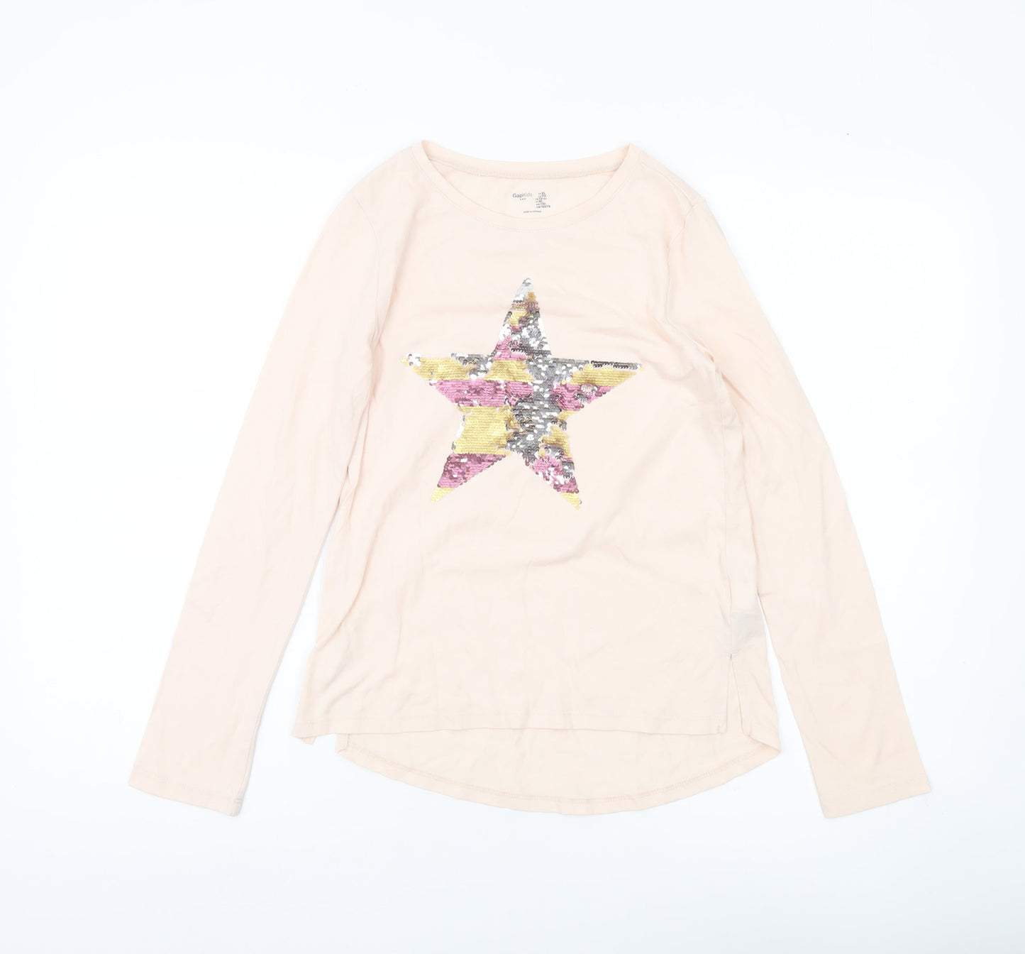 Gap Kids Girls Beige Sequin Star Long Sleeve T-Shirt UK 12 Years XL