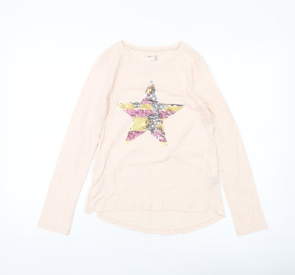 Gap Kids Girls Beige Sequin Star Long Sleeve T-Shirt UK 12 Years XL