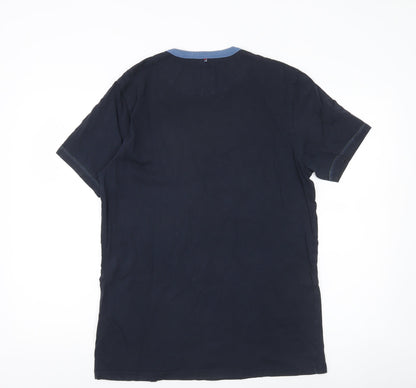 Pretty Green Men’s Navy Blue Crew Neck Cotton T-Shirt Size M Regular Fit