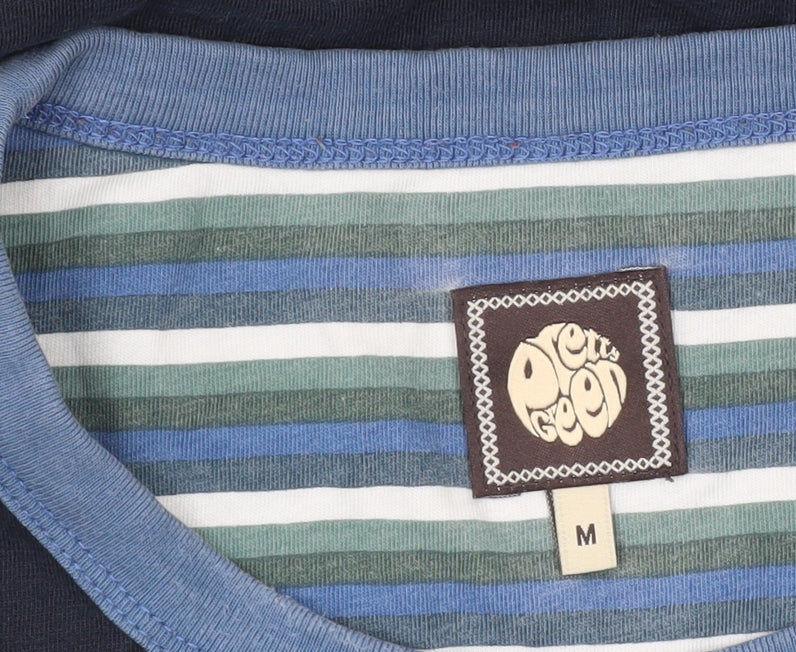 Pretty Green Men’s Navy Blue Crew Neck Cotton T-Shirt Size M Regular Fit