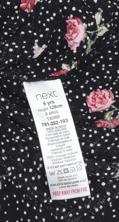 Next Girls Black Floral Polka Dot Viscose Sleeveless Playsuit Age 8 Years