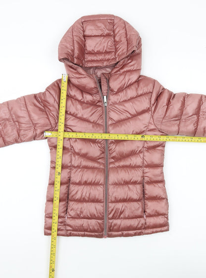 Next Girls Pink Puffer Jacket Age 8 Years Hooded Mid-Length Quilted Coat
