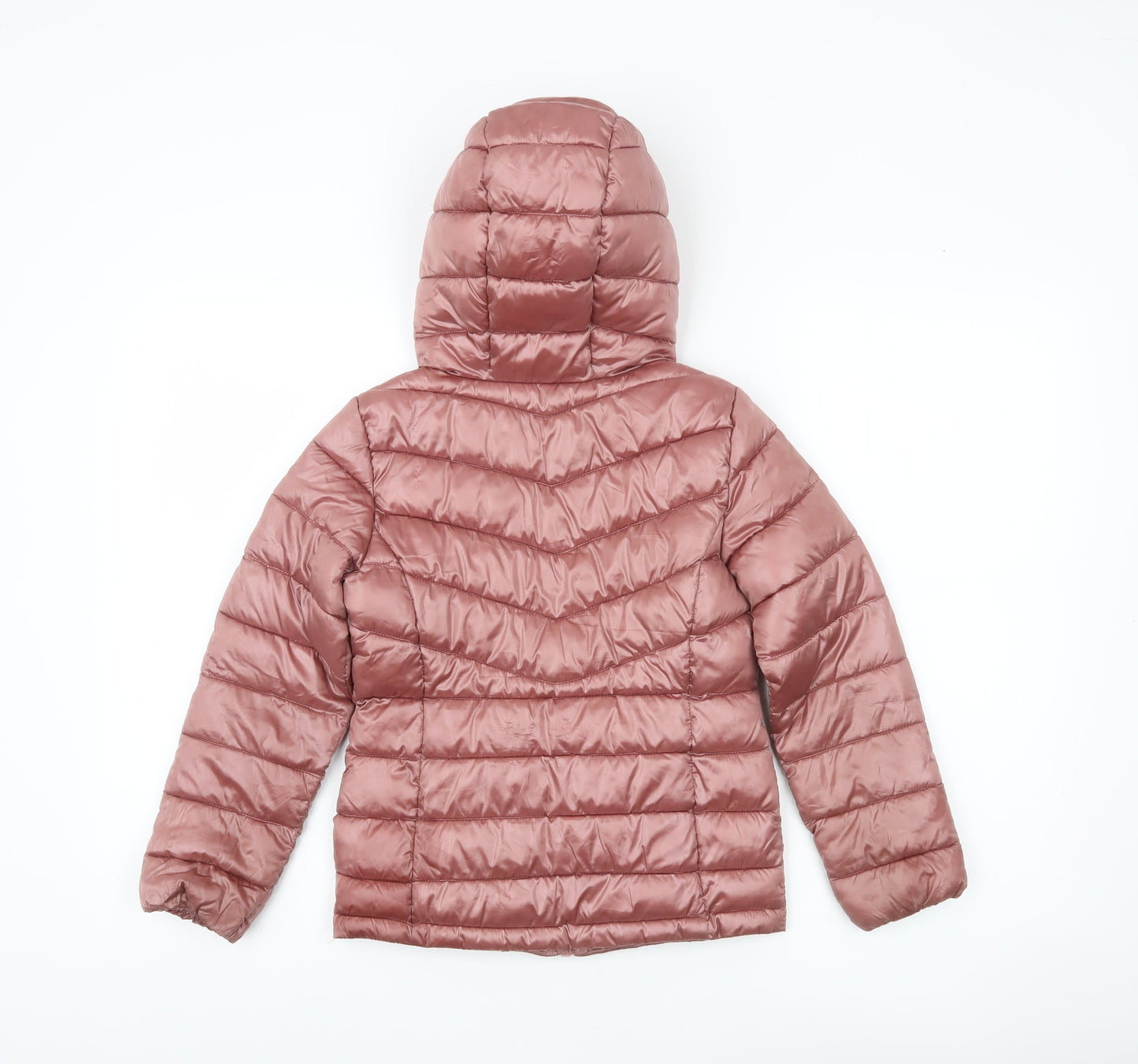 Next Girls Pink Puffer Jacket Age 8 Years Hooded Mid-Length Quilted Coat