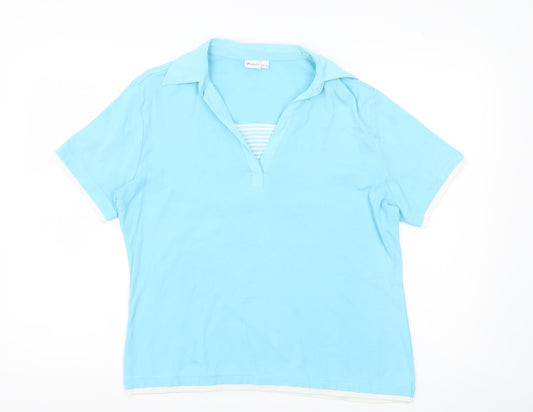Damart Women’s Blue Cotton Polo Shirt Size 14 Short Sleeve Casual