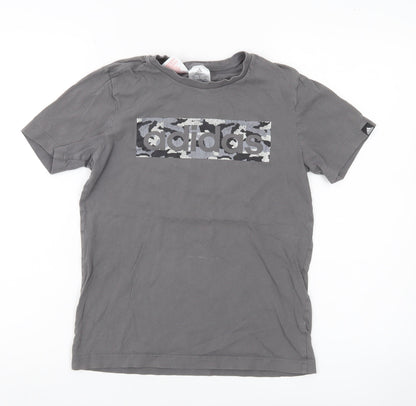 Adidas Boys Grey T-Shirt 11-12 Years Short Sleeve Cotton Logo Sports Top
