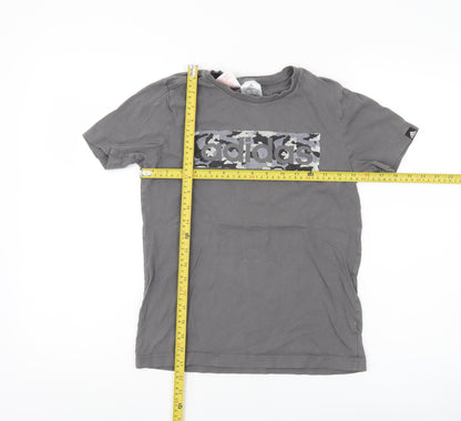 Adidas Boys Grey T-Shirt 11-12 Years Short Sleeve Cotton Logo Sports Top
