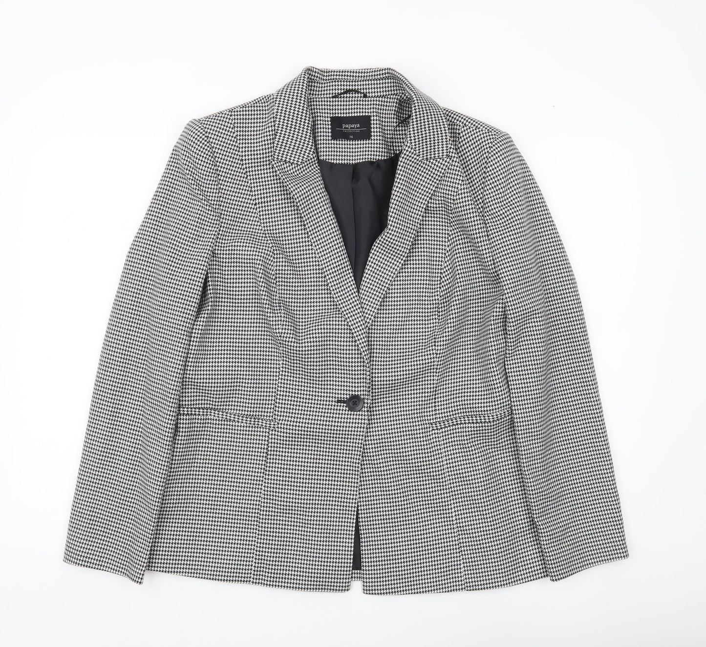 Papaya Women Black Houndstooth Blazer Size 16 Workwear Jacket