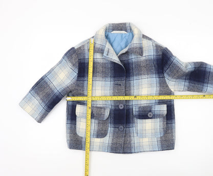 Marks and Spencer Girls Blue Checked Wool Blend Coat Age 5-6 Years