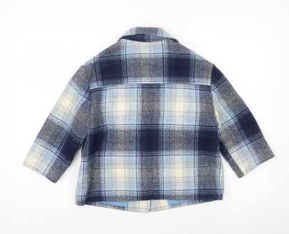 Marks and Spencer Girls Blue Checked Wool Blend Coat Age 5-6 Years