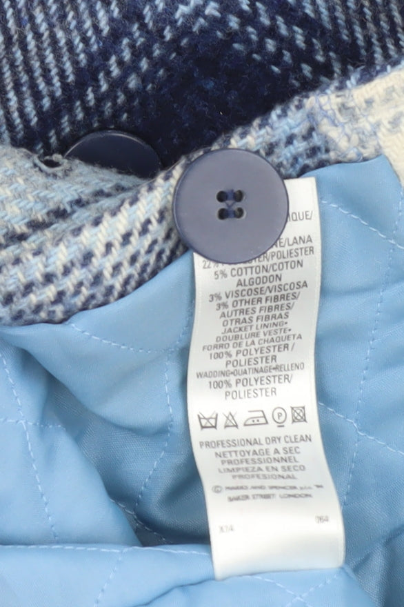 Marks and Spencer Girls Blue Checked Wool Blend Coat Age 5-6 Years