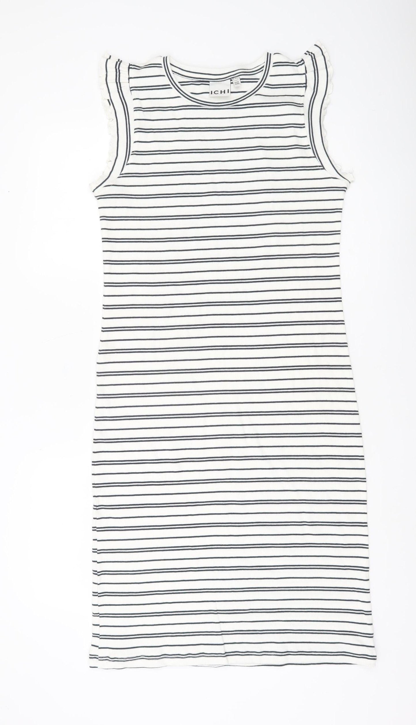 ICHI Women’s White Striped Bodycon Dress M Classic Sleeveless