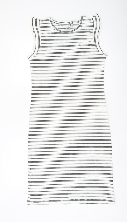 ICHI Women’s White Striped Bodycon Dress M Classic Sleeveless