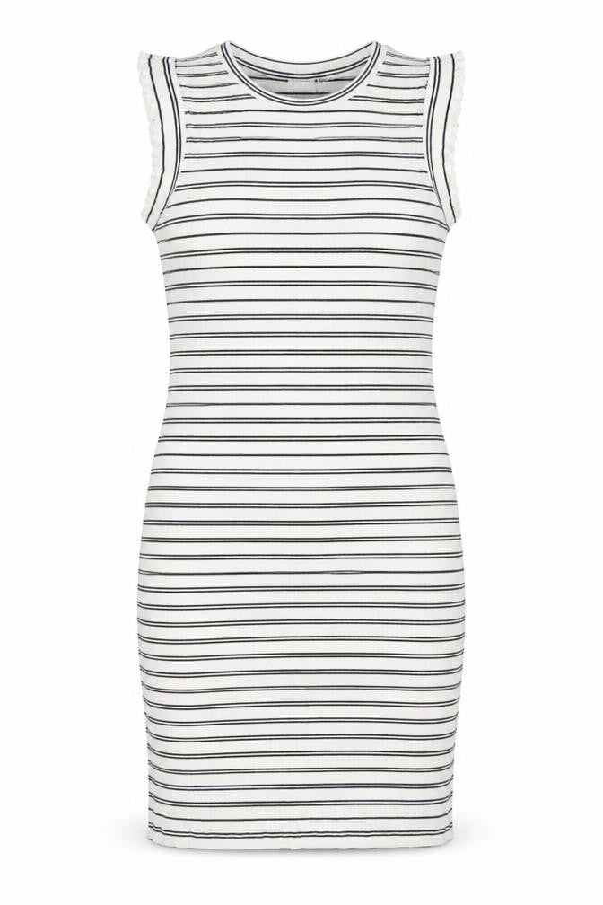 ICHI Women’s White Striped Bodycon Dress M Classic Sleeveless