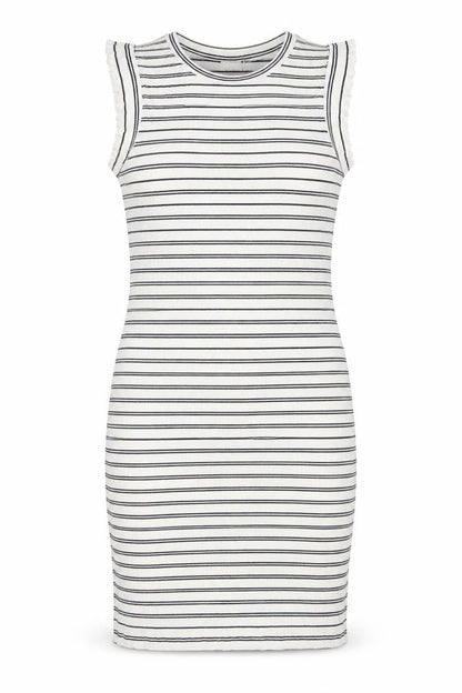 ICHI Women’s White Striped Bodycon Dress M Classic Sleeveless