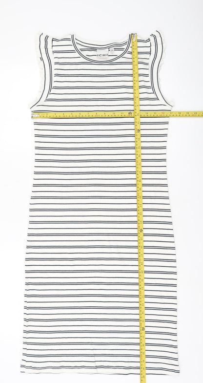 ICHI Women’s White Striped Bodycon Dress M Classic Sleeveless