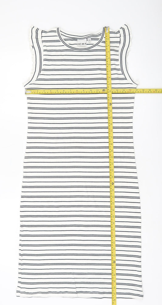 ICHI Women’s White Striped Bodycon Dress M Classic Sleeveless