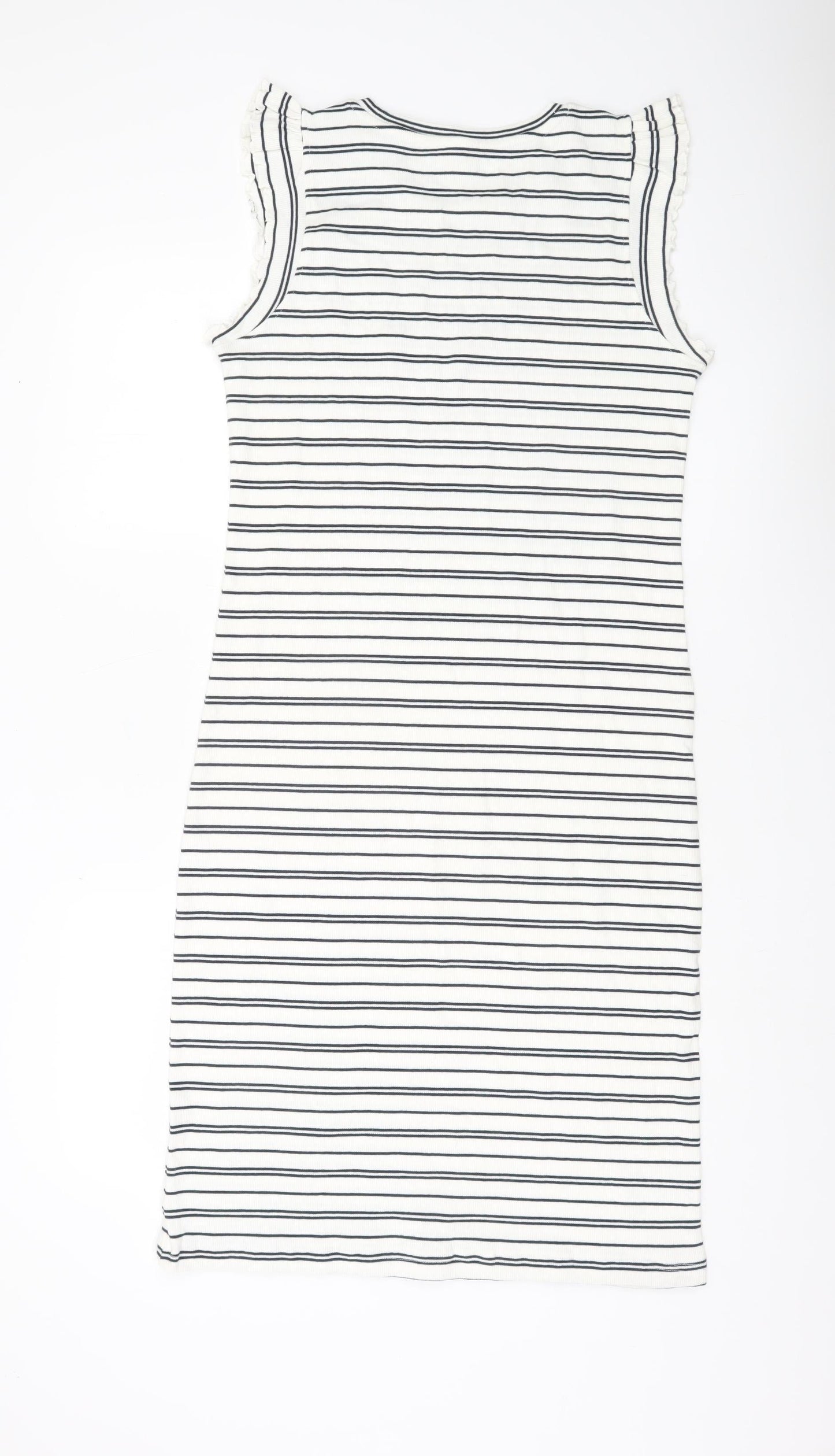 ICHI Women’s White Striped Bodycon Dress M Classic Sleeveless