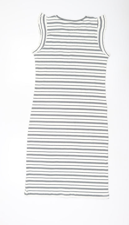 ICHI Women’s White Striped Bodycon Dress M Classic Sleeveless
