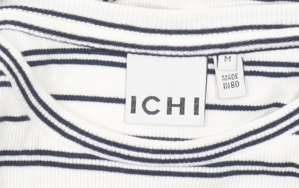 ICHI Women’s White Striped Bodycon Dress M Classic Sleeveless