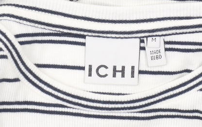 ICHI Women’s White Striped Bodycon Dress M Classic Sleeveless