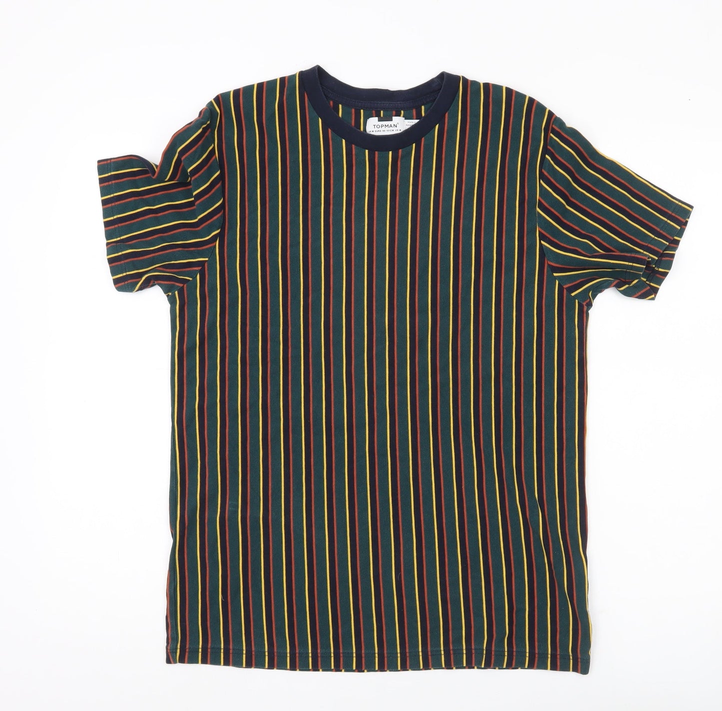 Topman Men's Multicoloured Striped Cotton Crew Neck T-Shirt M