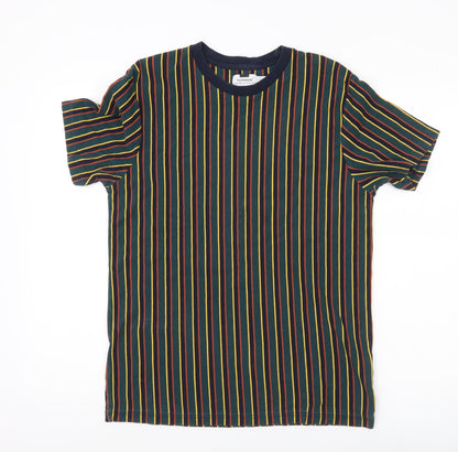 Topman Men's Multicoloured Striped Cotton Crew Neck T-Shirt M