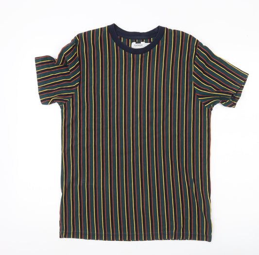 Topman Men's Multicoloured Striped Cotton Crew Neck T-Shirt M