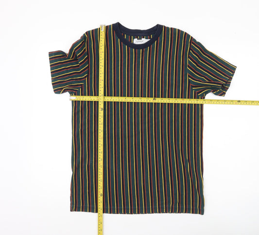 Topman Men's Multicoloured Striped Cotton Crew Neck T-Shirt M