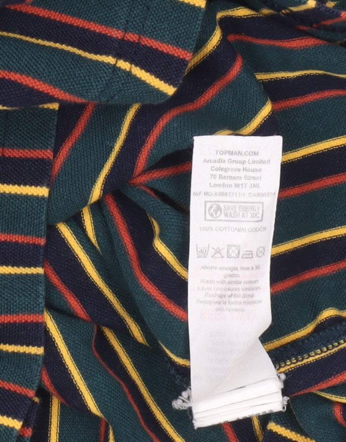 Topman Men's Multicoloured Striped Cotton Crew Neck T-Shirt M