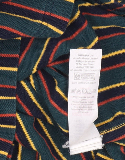 Topman Men's Multicoloured Striped Cotton Crew Neck T-Shirt M