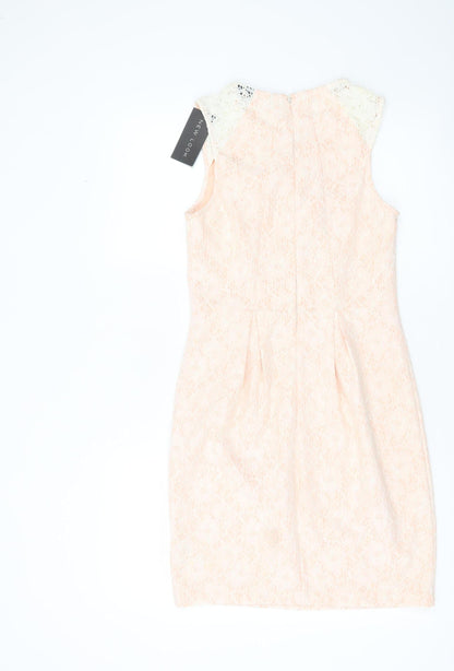 New Look Women Pink Lace Sheath Dress UK 10 Sleeveless Knee Length