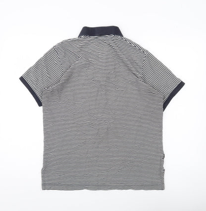 Franklin & Marshall Mens Blue Striped Polo Shirt Size L Cotton