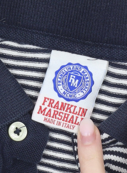 Franklin & Marshall Mens Blue Striped Polo Shirt Size L Cotton
