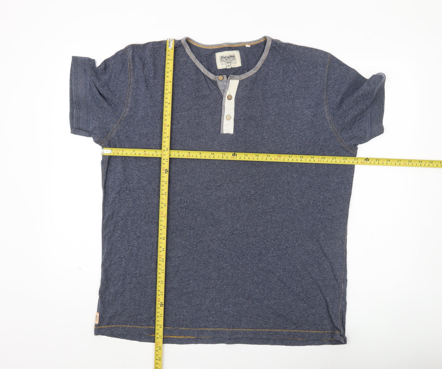 Next Men’s Blue XL Henley Short Sleeve Cotton T-Shirt