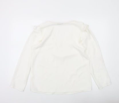 Purple's Womens White Ruffle V-Neck Long Sleeve Tunic Blouse Size L