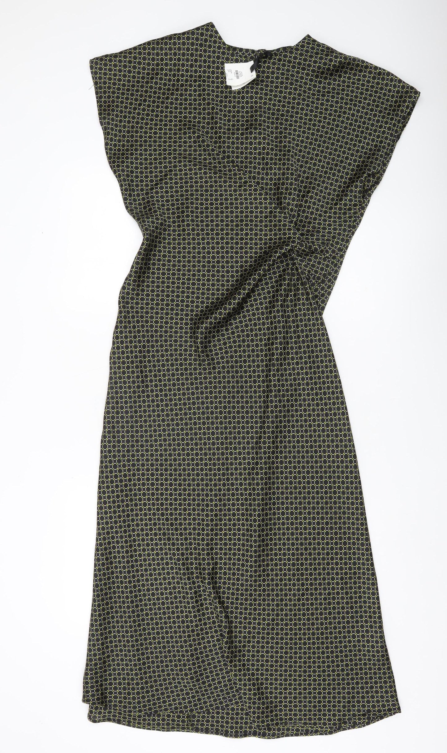 Primark Women’s Black Green Geometric Midi Shift Dress Size 12
