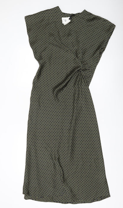 Primark Women’s Black Green Geometric Midi Shift Dress Size 12