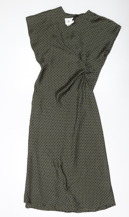 Primark Women’s Black Green Geometric Midi Shift Dress Size 12