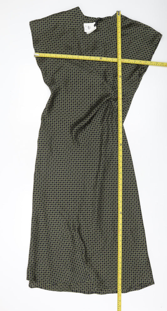 Primark Women’s Black Green Geometric Midi Shift Dress Size 12