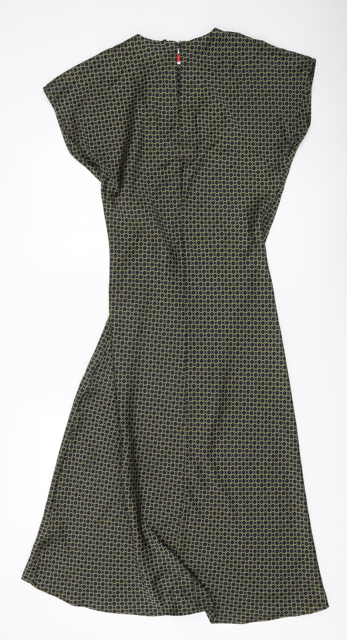 Primark Women’s Black Green Geometric Midi Shift Dress Size 12