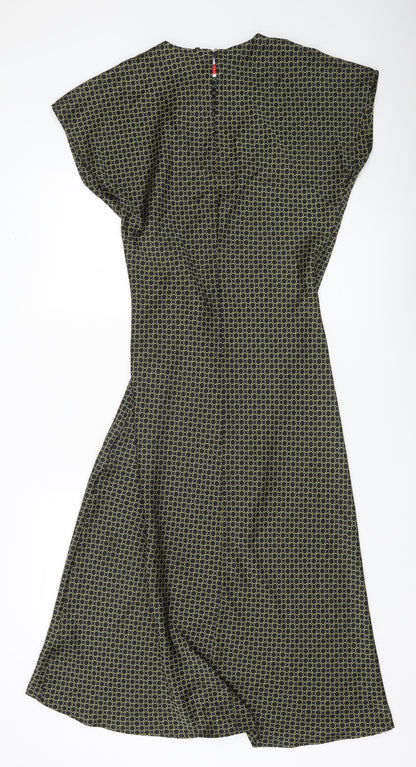 Primark Women’s Black Green Geometric Midi Shift Dress Size 12