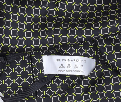 Primark Women’s Black Green Geometric Midi Shift Dress Size 12