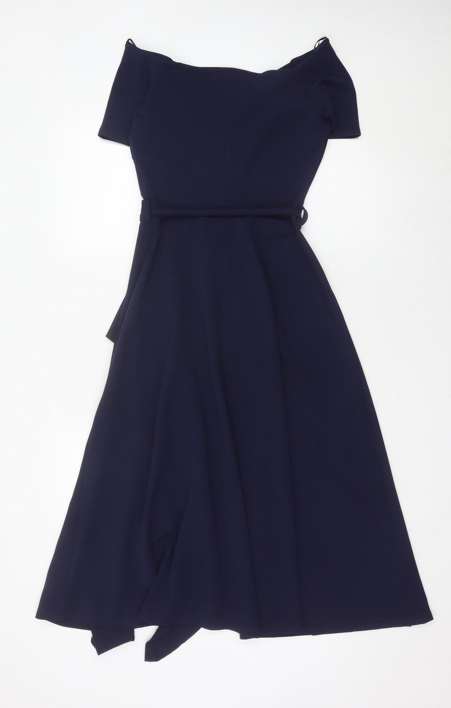 FeverFish Women’s Blue Midi Wrap Dress Size 8 Short Sleeve V-Neck