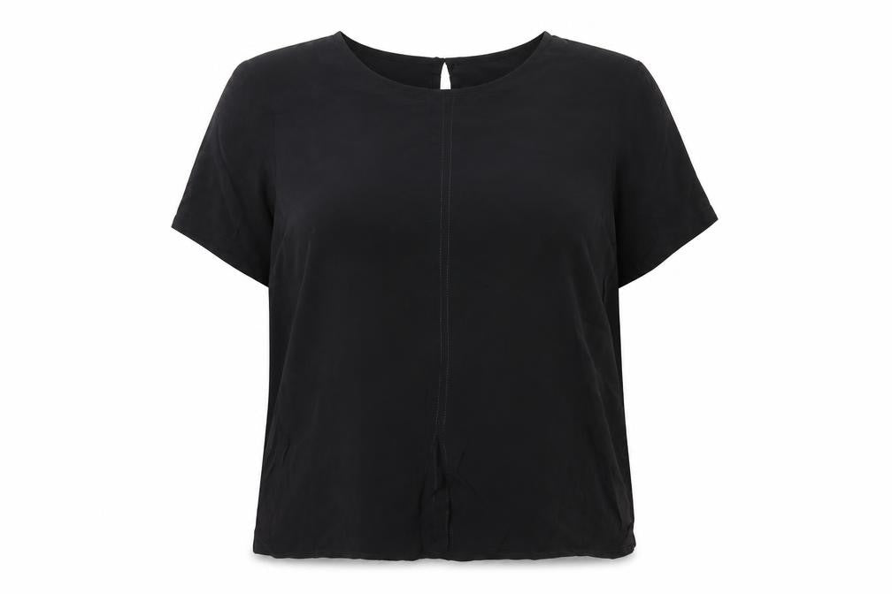 ELVI Womens Black Blouse Size 16 Cupro Short Sleeve Work Top
