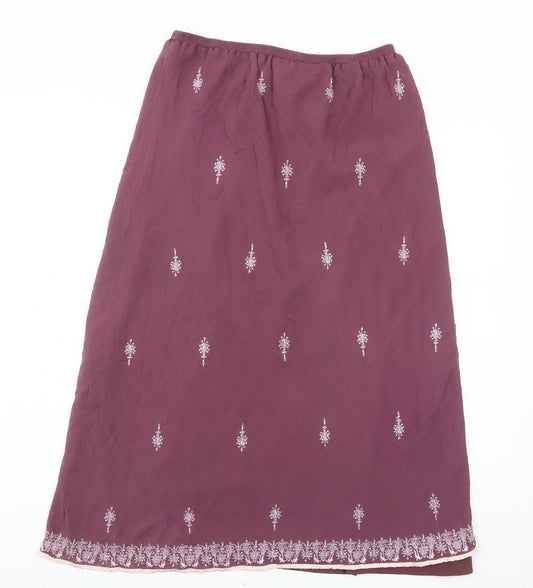Country Casuals Women’s Purple Silk Embroidered Midi A-Line Skirt M