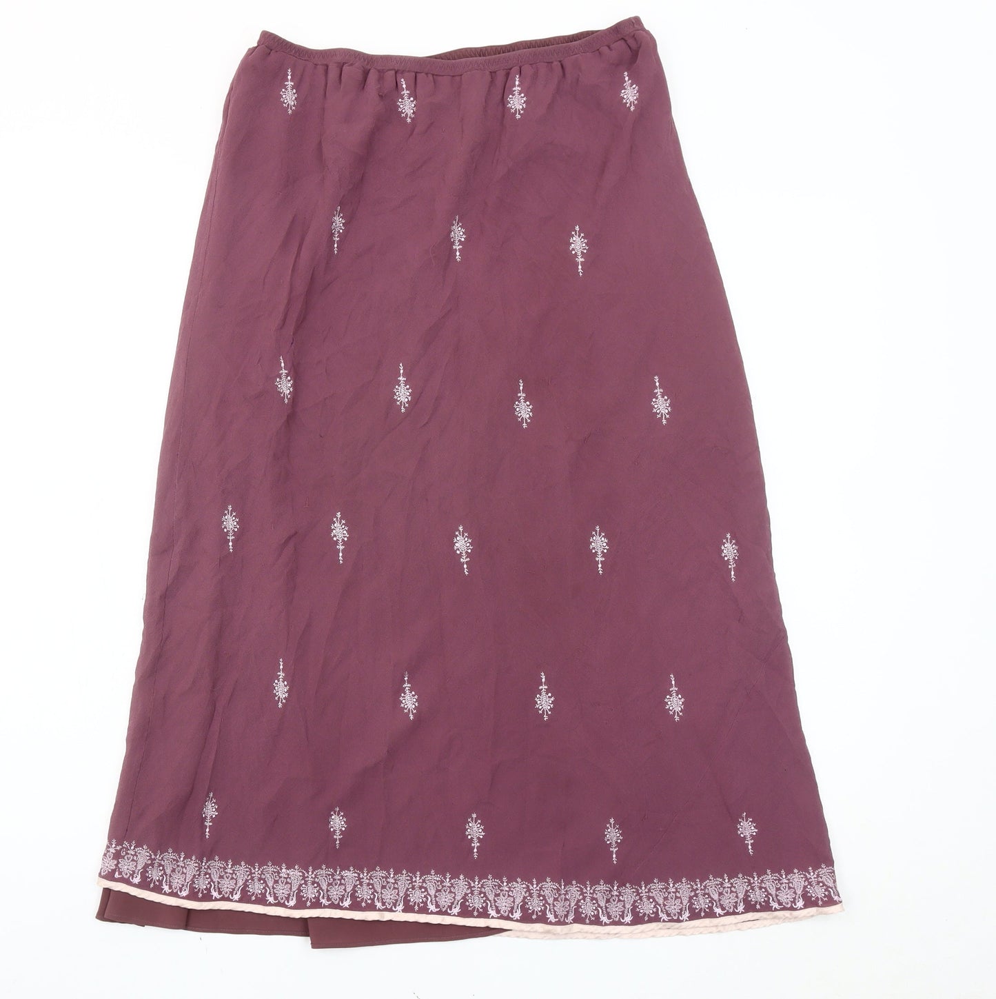 Country Casuals Women’s Purple Silk Embroidered Midi A-Line Skirt M
