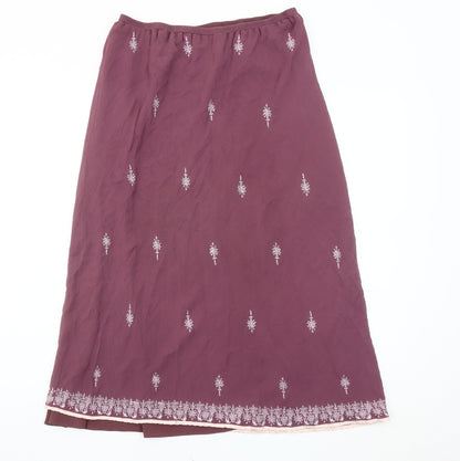 Country Casuals Women’s Purple Silk Embroidered Midi A-Line Skirt M