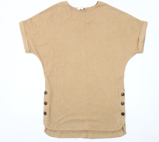 Apricot Womens Beige Tunic Jumper M Short Sleeve Button Detail